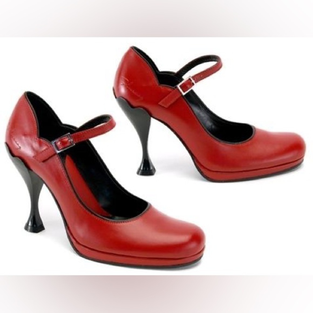 EUC John Fluevog | Listen Ups Stacey | Red with Black Piping | RARE